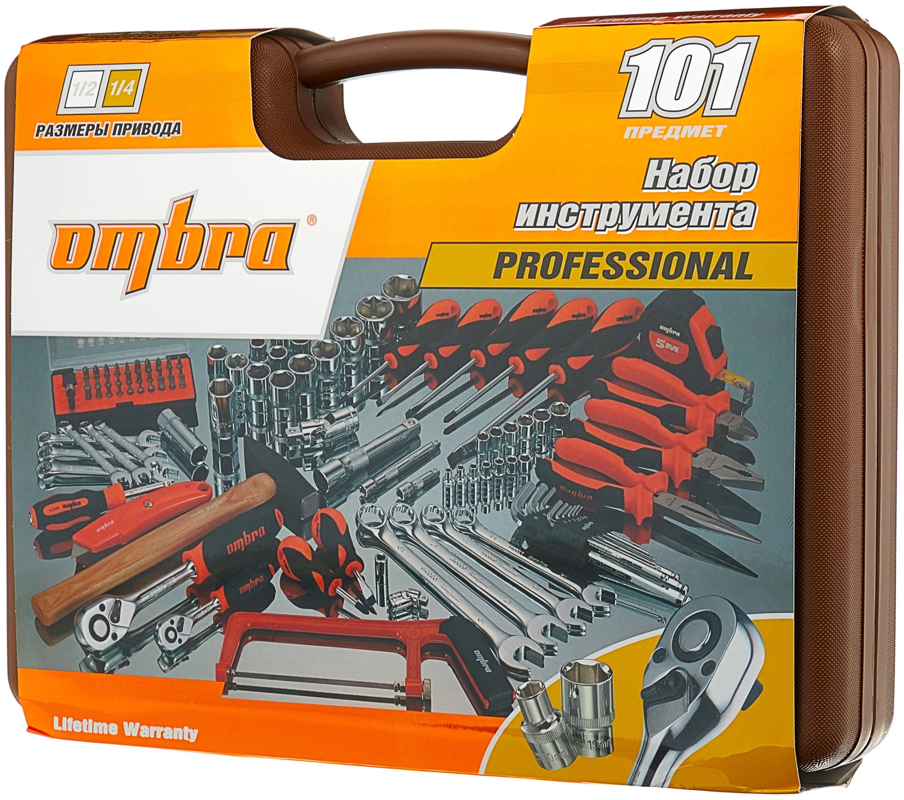 Универсальный набор инструмента 1/4", 1/2"DR Ombra OMT101S, 101 штука - фото